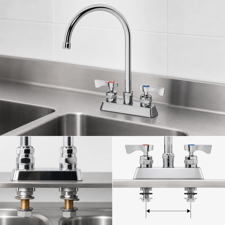 Product image #3 for Krowne Royal Series Deck Mount Manual Faucet with 8-1/2 Inch Gooseneck Spout, 4 Inch Centers