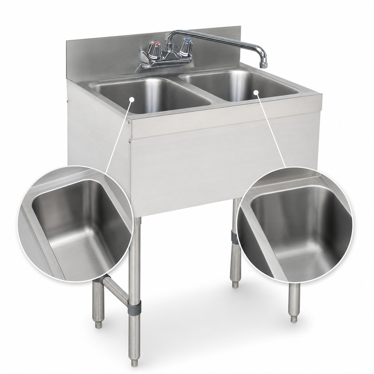 Product image #3 for Advance Tabco Special Value Series Underbar 2-Compartment Stainless Steel Bar Sink Unit with Splash-Mount Faucet, 24 x 18 x 33 Inches