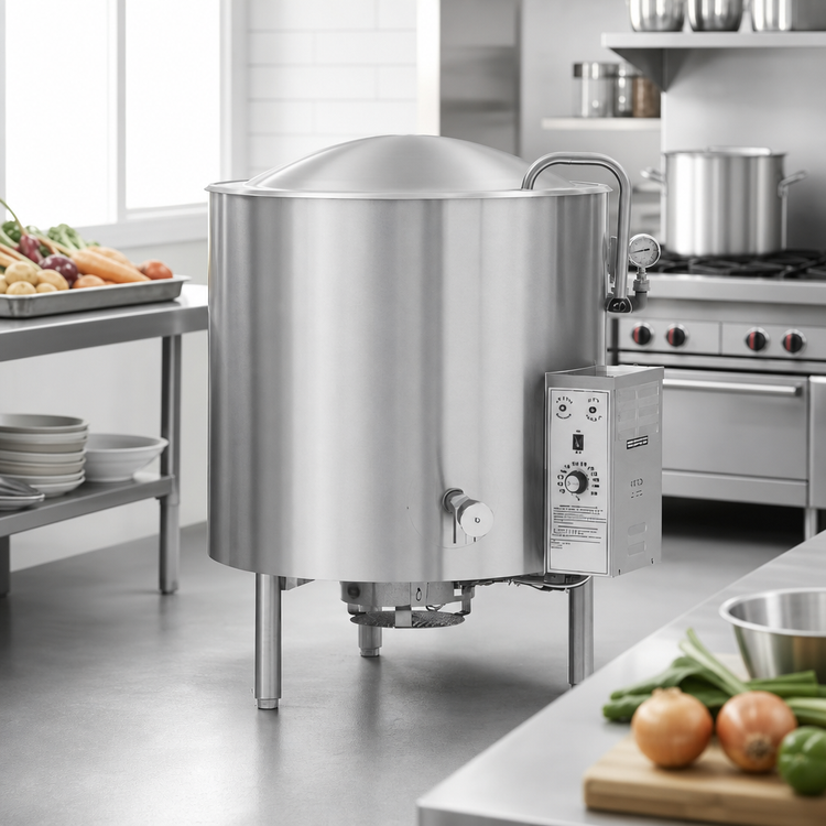 Product image #3 for AccuTemp Edge Series 80-Gallon Gas-Fired Stationary Kettle with Full Jacket and Actuator-Assisted Cover
