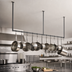 Thumbnail image #3 for John Boos Ceiling-Mounted Single-Bar Stainless Steel Pot Rack with 12 Double Hooks, 139-1/4 Inches W x 48 Inches H