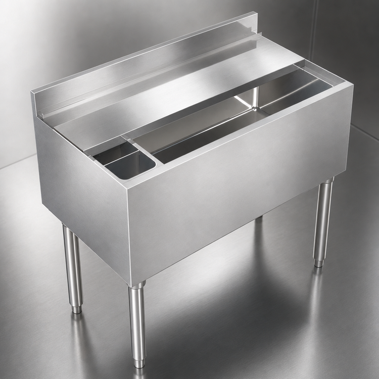 Product image #3 for Sapphire Manufacturing 36-Inch Underbar Insulated Ice Bin with Sliding Lid and Drain