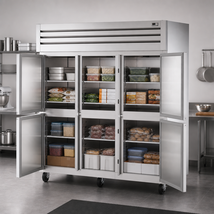 Product image #3 for True SPEC SERIES Three-Section Reach-In Freezer with 6 Half Stainless Steel Doors, -10°F, Top-Mounted Self-Contained Refrigeration