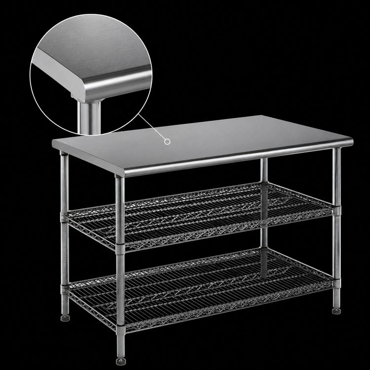 Product image #3 for Eagle Group AdjusTable 36 Inch W x 24 Inch D 14-Gauge Type 304 Stainless Steel Work Table with 2 Adjustable Wire Undershelves