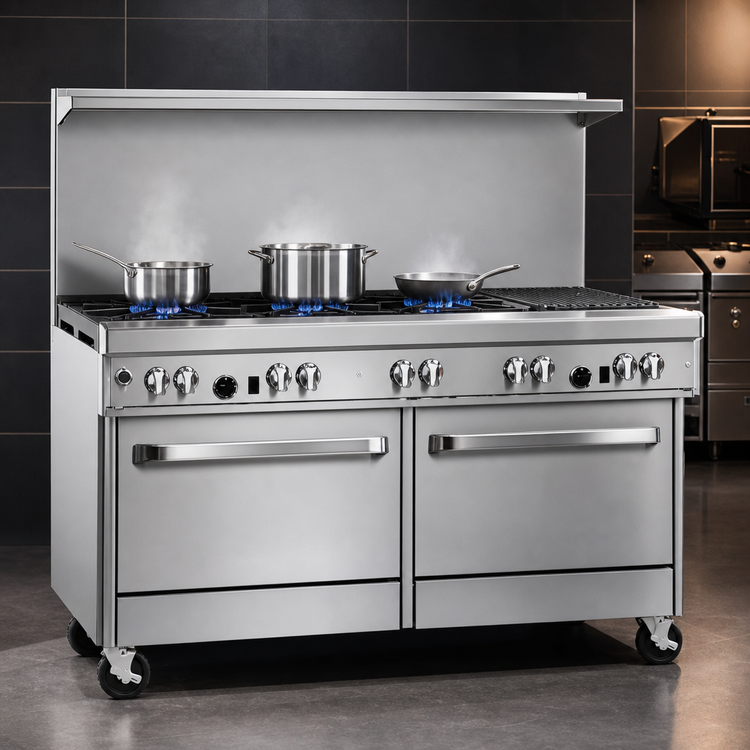 Product image #3 for Southbend Ultimate 60-Inch Gas Restaurant Range with 6 Star/Sauté Burners, 24-Inch Charbroiler, Convection Oven and Cabinet Base