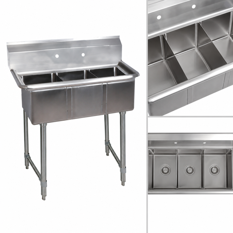 Product image #3 for BK Resources Three Compartment Convenience Store Sink with Stainless Steel Legs