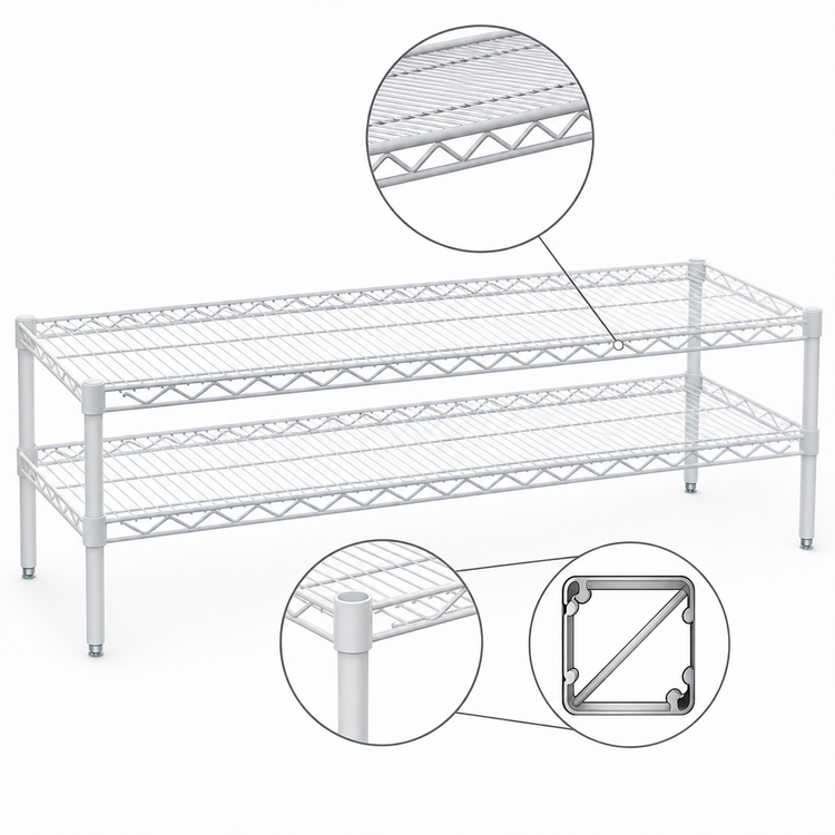 Product image #3 for QuadTruss 2-Tier Front Case Merchandise Wire Shelving Unit, 36 x 14 x 14 Inches, White Epoxy