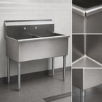 Thumbnail image #3 for Eagle Group 2148-2-16/4 Two-Compartment No-Drainboard Utility Sink, 49-3/8"W x 25"D, 16-Gauge 430 Stainless Steel, Galvanized Legs