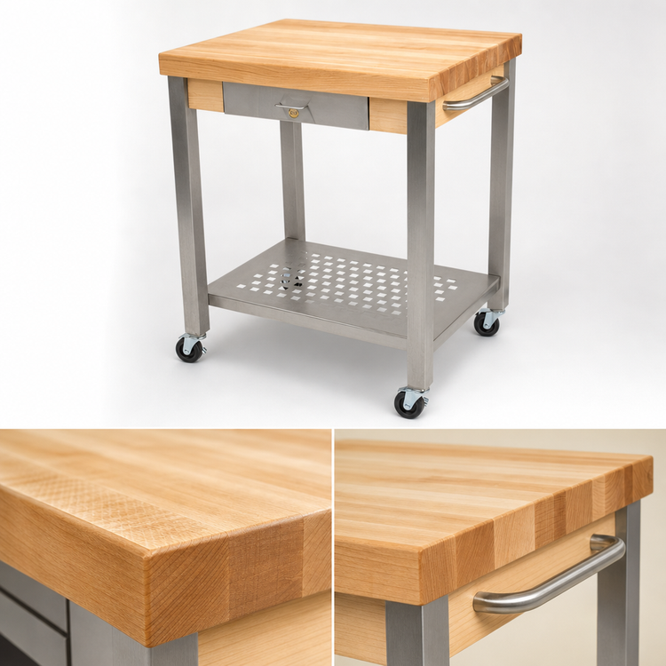 Product image #3 for John Boos Cucina Technica 30" x 24" Mobile Butcher Block Cart with 2-1/4" Edge-Grain Maple Top