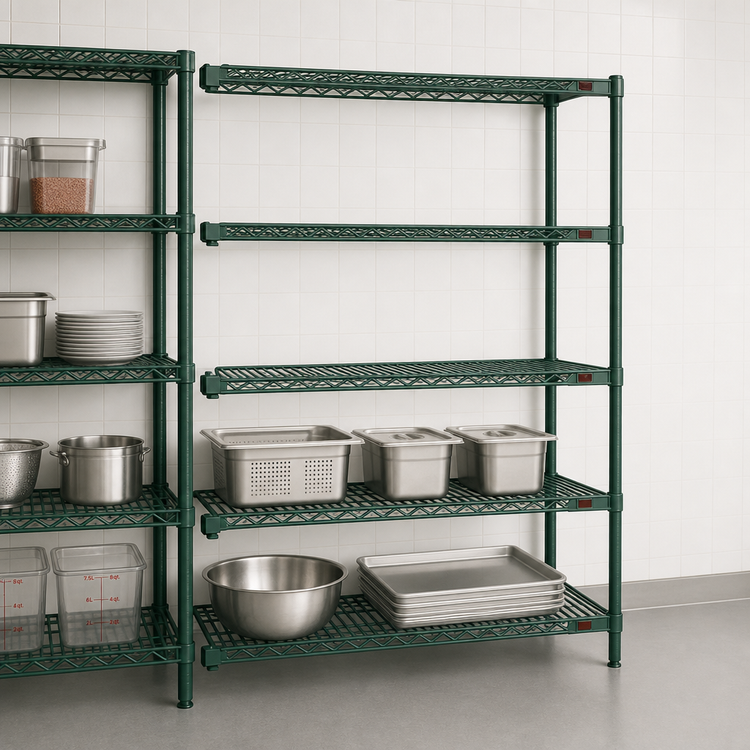 Product image #3 for Eagle Group Valu-Gard 4-Tier Add-On Wire Shelving Unit, 60 x 21 x 74 Inches, Green Epoxy Finish
