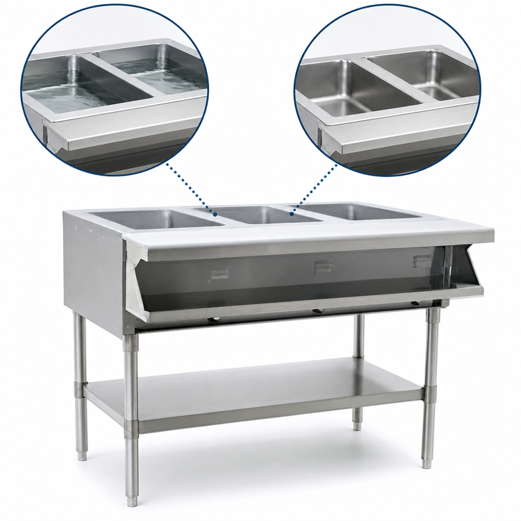 Product image #3 for Eagle Group 2-Well Sealed Well Electric Hot Food Table with Open Shelf Base, 33-Inch Wide, 120V
