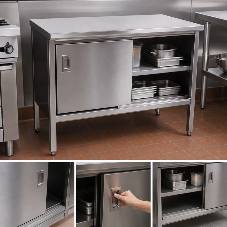 Product image #3 for John Boos Stainless Steel Enclosed Work Table with Sliding Doors, 36 x 30 Inches, 14 Gauge Top