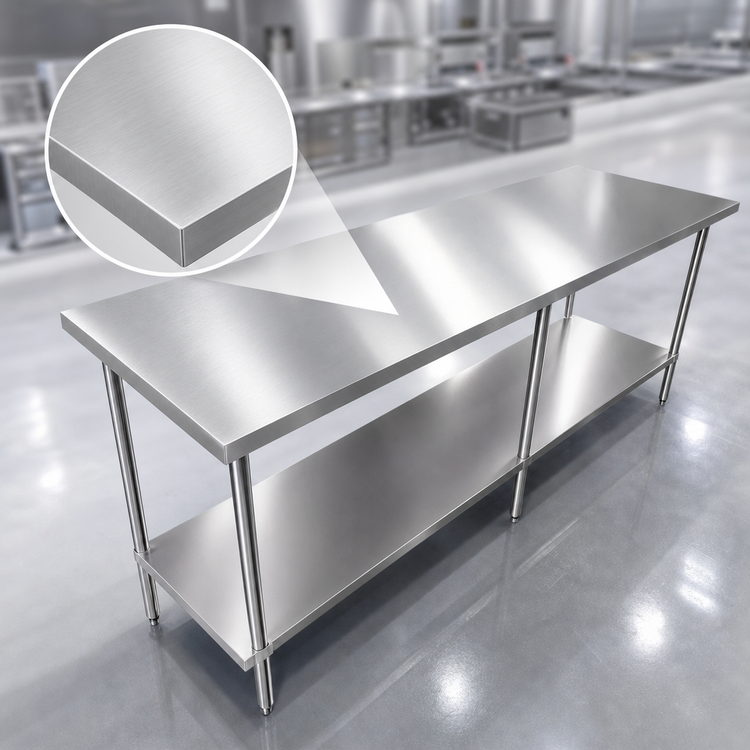 Product image #3 for Sapphire 108 Inch x 18 Inch Stainless Steel Work Table with Undershelf, 16 Gauge 304 Top