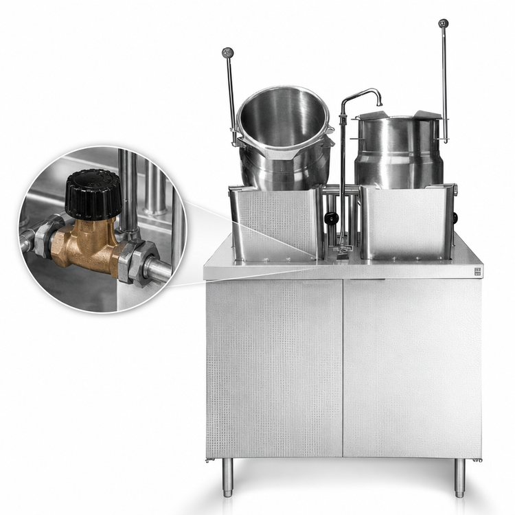 Product image #3 for Southbend Steam Direct Steam Kettle/Cabinet Assembly with (2) 6-Gallon Tilting Kettles and Sink