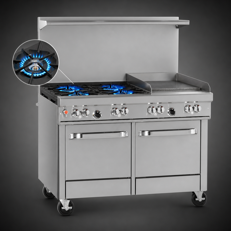 Product image #3 for Southbend Ultimate 48-Inch Gas Restaurant Range with 4 Open Burners, 24-Inch Thermostatic Griddle, and 2 Space-Saver Ovens