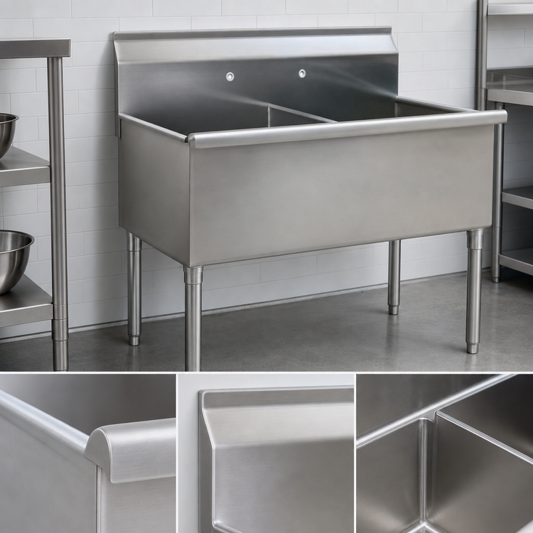 Product image #3 for Eagle Group Two-Compartment Utility Sink, 49-3/8"W x 28"D, 24" x 24" Bowls, 16-Gauge 430 Stainless Steel, Without Drainboards
