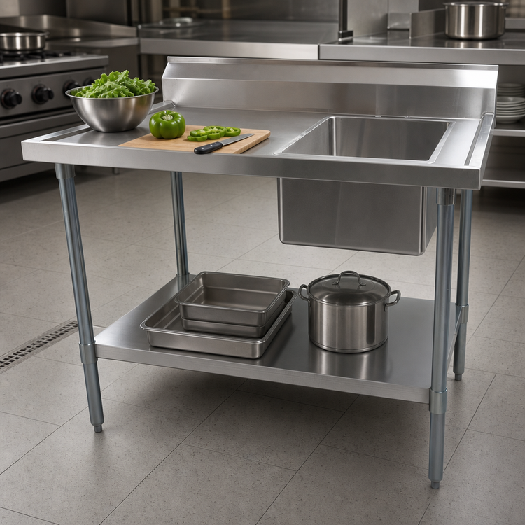 Product image #3 for BK Resources 60-Inch Stainless Steel Sink Table with Right-Side Prep Sink and Undershelf
