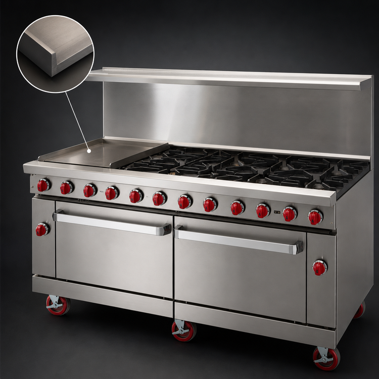 Product image #3 for American Range 72-Inch Commercial Gas Range with 24-Inch Griddle, 8 Open Burners, Convection Oven, and Storage Base