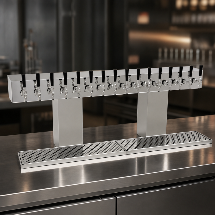 Product image #3 for Glastender 16-Faucet Countertop Glycol-Cooled 2-Column Bridge Draft Dispensing Tower, Mirror Finish