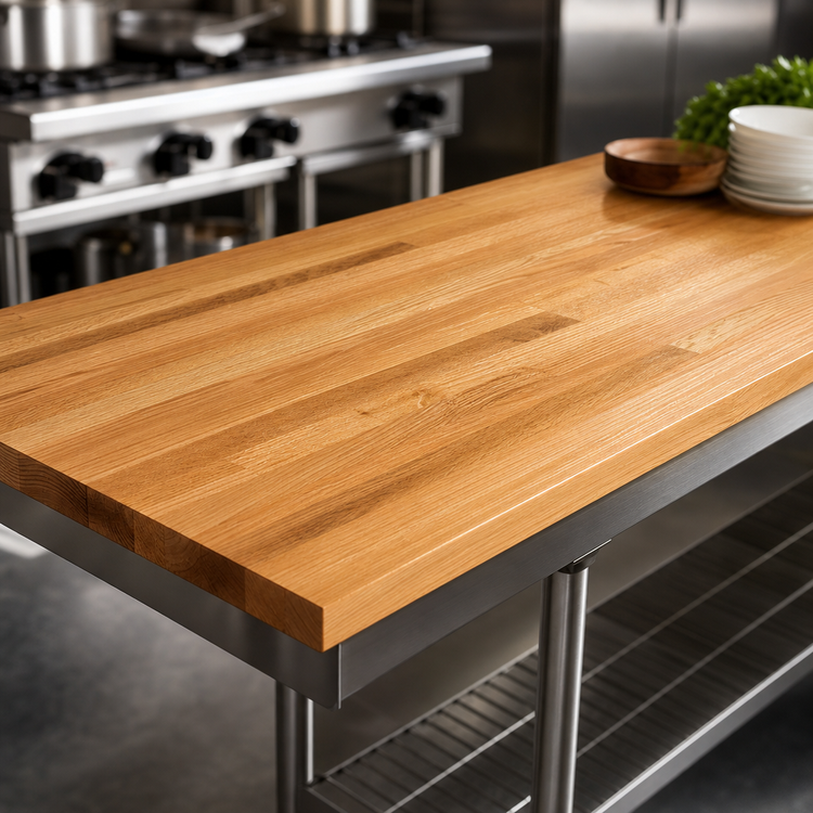 Product image #3 for John Boos Appalachian Red Oak Blended-Rail Edge-Grain Island Countertop, 132 x 27 x 1-1/2 Inch, Varnique Finish