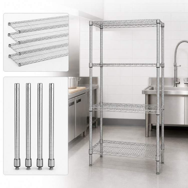 Product image #3 for Quantum Stationary Chrome Wire Shelving Starter Kit, 42 x 18 x 74 Inches, 4 Shelves