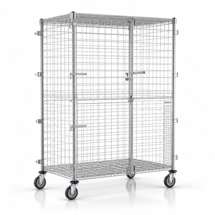 Product image #3 for QuadTruss Mobile Security Cage, 33-1/4 x 27-1/4 x 69 Inches, Chrome-Plated Wire Construction
