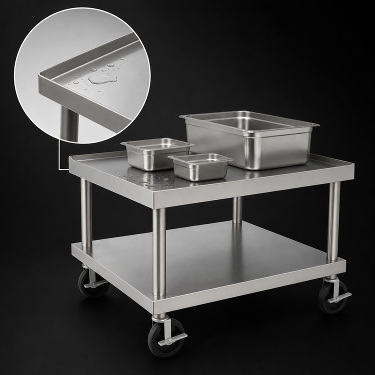 Product image #3 for Wolf 26-Inch x 30-Inch Stainless Steel Equipment Stand with Marine Edge, Undershelf, and 5-Inch Casters