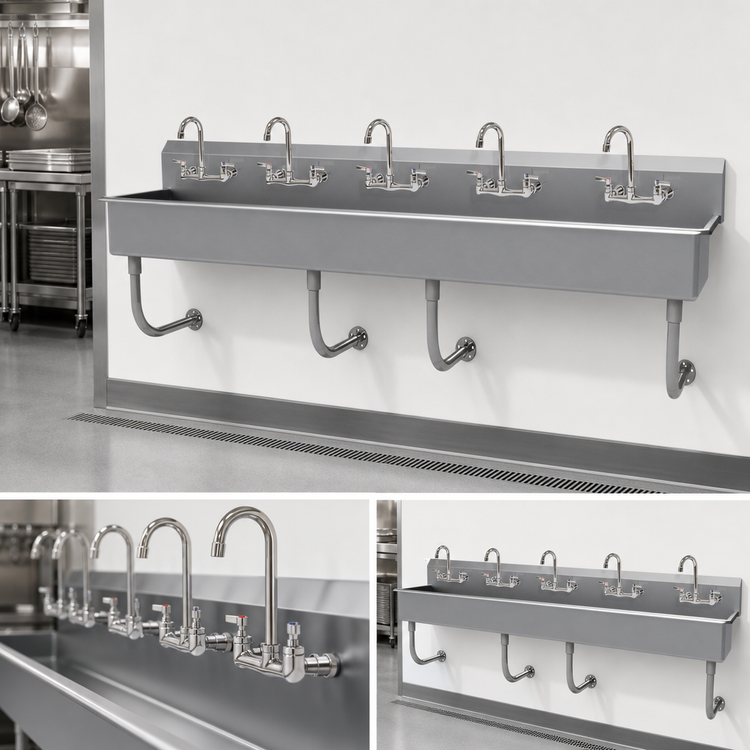 Product image #3 for Advance Tabco Multiwash 5-Station Wall-Mounted Hand Sink with 5 Gooseneck Faucets, 100-Inch Wide