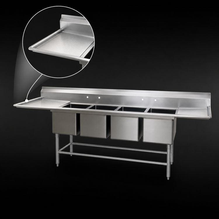 Product image #3 for Eagle Spec-Master FN Series Four-Compartment Stainless Steel Sink with 24-Inch Left Drainboard, 97-1/2-Inch W