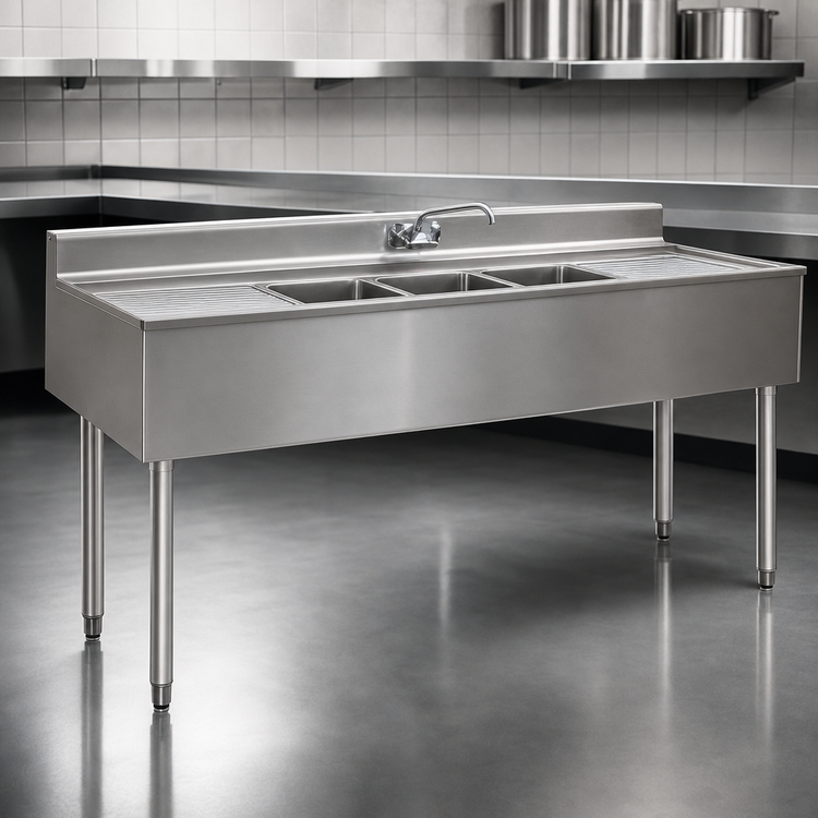 Product image #3 for Eagle Group 2200 Series 5-Foot Three-Compartment Underbar Sink Unit with Left and Right Drainboards