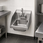 Thumbnail image #3 for Klinger's Trading SSPHS-1319 Wall-Mounted 304 Stainless Steel Hand Sink with Gooseneck Faucet, Side Splashes and Basket Drain