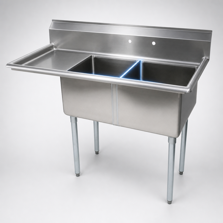 Product image #3 for John Boos E-Series 2-Compartment Floor Model Stainless Steel Sink with Left Drainboard