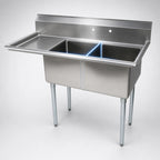 Thumbnail image #3 for John Boos E2S8-1620-12L18 2-Compartment Stainless Steel Floor Sink with 18-Inch Left Drainboard and 9-3/4-Inch Boxed Backsplash
