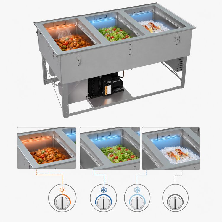Product image #4 for Vollrath Hot/Cold/Frozen 3-Well Modular Drop-In Food Well with Self-Contained Refrigeration, 120V