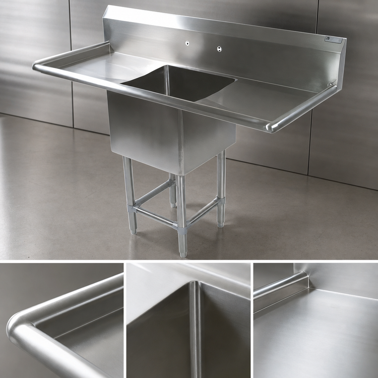 Product image #3 for John Boos Pro-Bowl 1-Compartment Stainless Steel Sink with Left and Right Drainboards, 18 x 24 x 14-Inch Bowl
