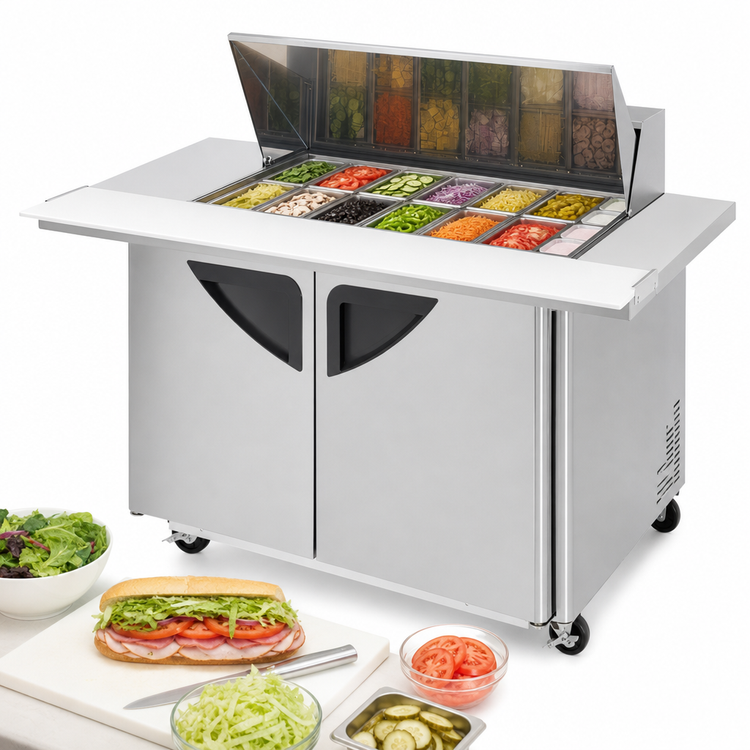 Product image #3 for Turbo Air Super Deluxe Two-Section Sandwich/Salad Mega Top Prep Table, 18-Pan Opening