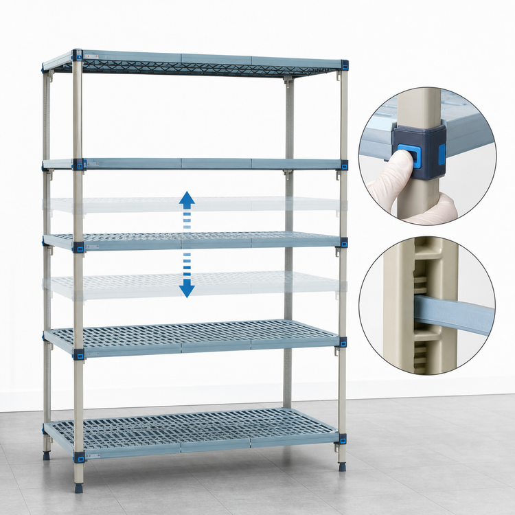 Product image #3 for MetroMax Q 5-Shelf Stationary Starter Polymer Shelving Unit, 42W x 18D x 74H, 2,000 lb Capacity