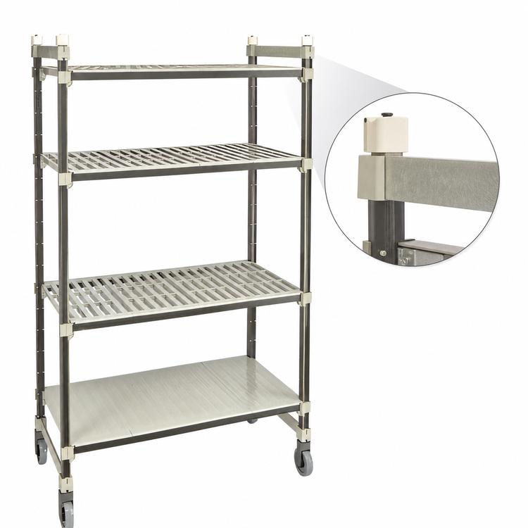Product image #3 for Cambro Camshelving Elements XTRA High Density Top Rail Mobile Starter Unit, 24 x 36 x 80 Inches, 4-Tier Mixed Shelf Unit
