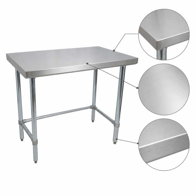 Product image #3 for BK Resources 72-Inch x 30-Inch 304 Stainless Steel Flat Top Open Base Work Table