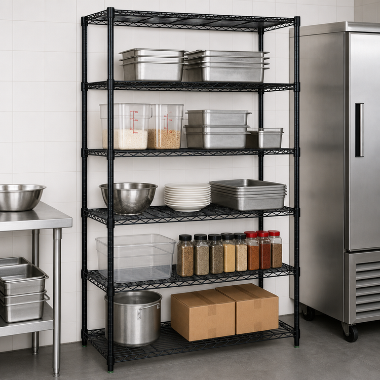 Product image #3 for Quantum 42" x 18" x 54" Black Epoxy Wire Shelving Starter Kit with 5 Shelves