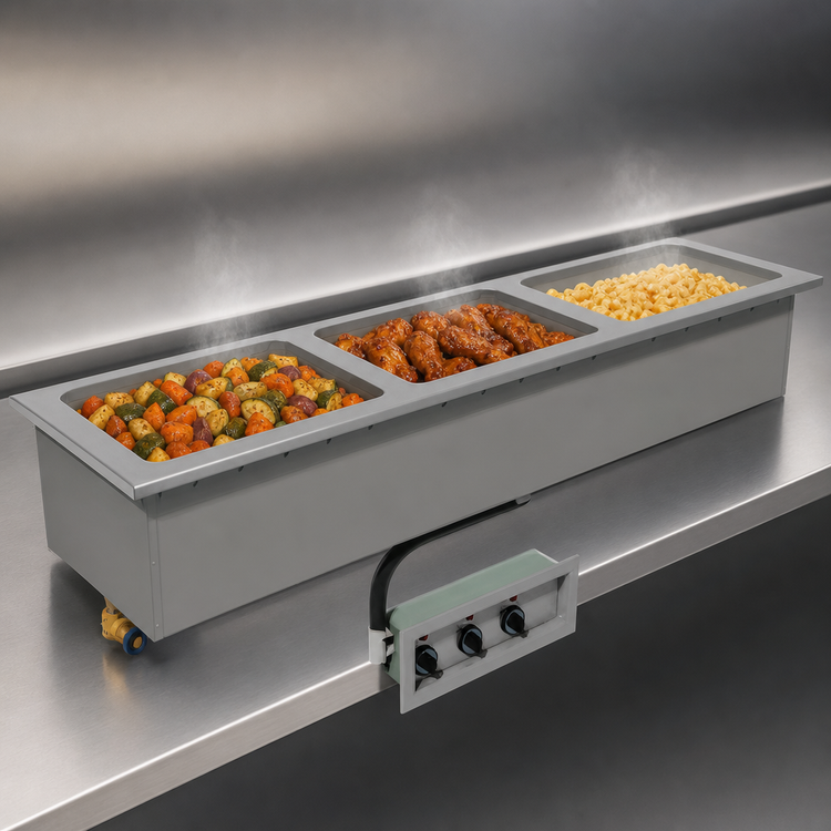 Product image #3 for Advance Tabco Slim Series 3-Well Drop-In Electric Hot Food Well with Drains, 120V