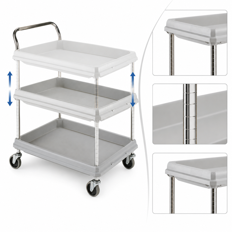 Product image #3 for Metro Deep Ledge 3-Tier Polymer Utility Bus Cart with Open Base