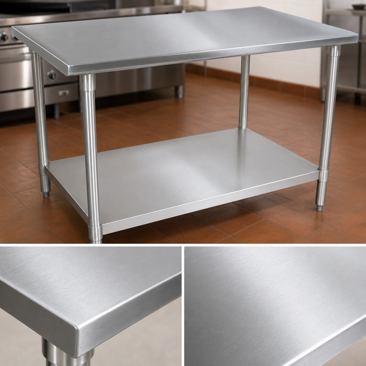 Product image #3 for John Boos Stallion 48" x 36" 16-Gauge Stainless Steel Top Work Table with Stallion Safety Edge and Adjustable Undershelf
