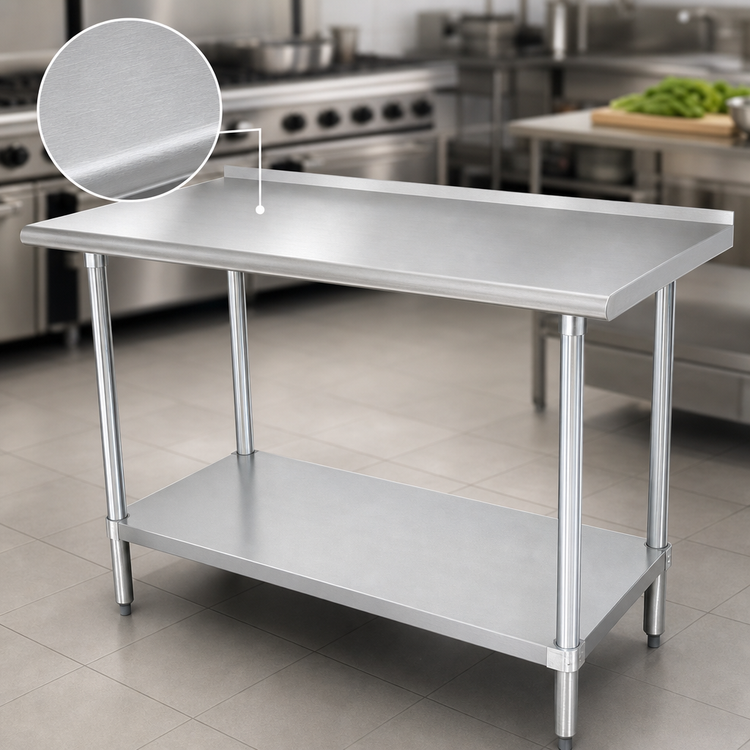 Product image #3 for Advance Tabco FMS-307 Stainless Steel Work Table with 1-1/2 Inch Rear Up-Turn and Adjustable Undershelf, 84 x 30 Inches