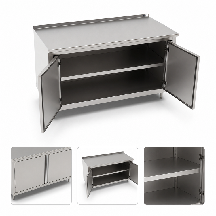 Product image #3 for John Boos Enclosed Cabinet Base Work Table, 72 x 36 in, 14-Gauge Stainless Steel Top, 1-1/2 in Rear Riser