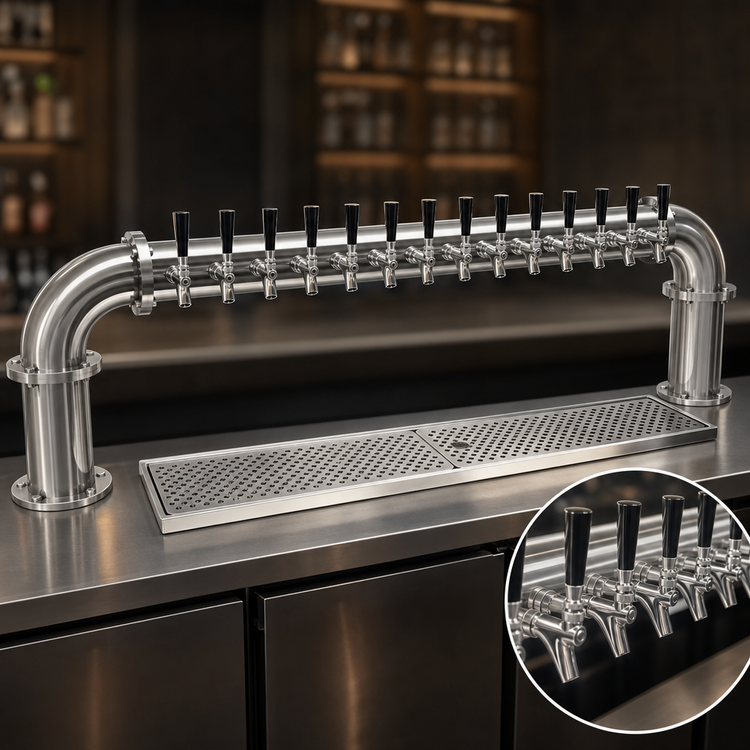 Product image #3 for Glastender PP-14-SS Countertop Air-Cooled Pipe Pass-Thru Draft Dispensing Tower with 14 Stainless Steel Faucets