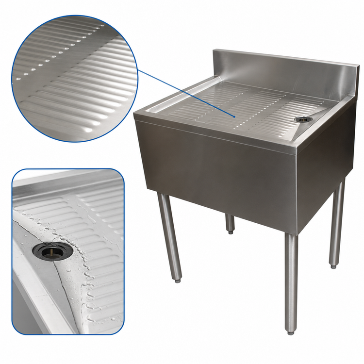 Product image #4 for BK Resources 12-Inch Wide Freestanding Stainless Steel Underbar Drain Board with Included Drain