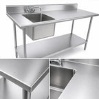 Thumbnail image #3 for Serv-Ware TSF-3048-L 48-Inch Left-Hand Sink Table, 1 Bowl, 16-Gauge 304 Stainless Steel, 5-Inch Backsplash