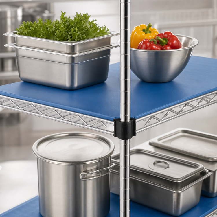 Product image #3 for QuadPlus Solid Blue Polymer Shelf Mat with Quad-Adjust Chrome Frame, 36 x 21 Inches