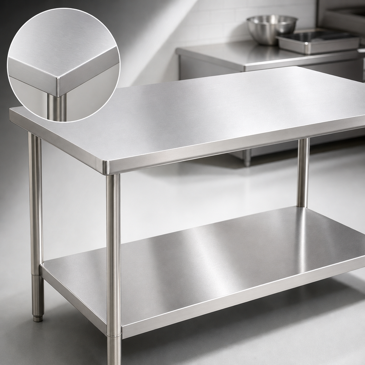 Product image #3 for Klinger's Trading 30" x 30" 18-Gauge Flat Top Stainless Steel Work Table with Undershelf