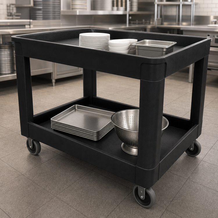 Product image #3 for Rubbermaid Commercial Products Two-Shelf Utility Bus Cart, 500 lb Capacity, Black Polyethylene